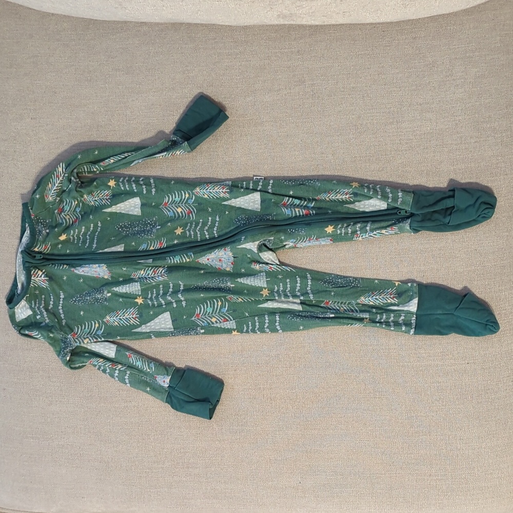 Little Sleepies Green Holiday Tree Print Footie